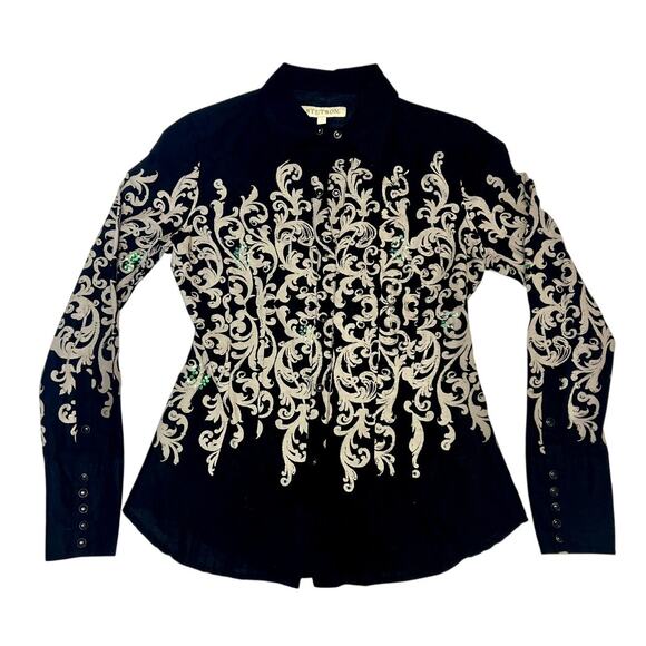 Stetson Tops - Vintage Stetson Floral Button Down Top Black/Cream Women's Size Small